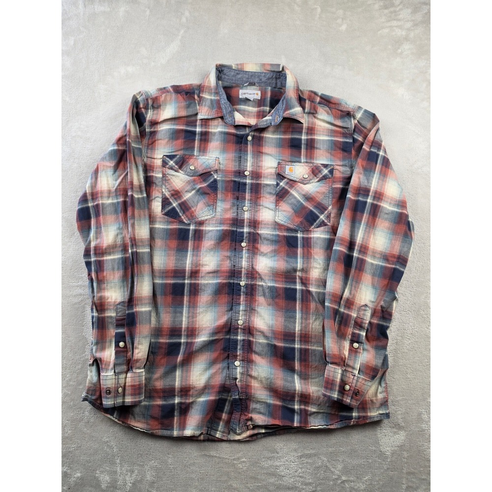 Carhartt Pearl Snap Shirt Mens XL Tall Plaid Relaxed Fit 104143 Western Work
